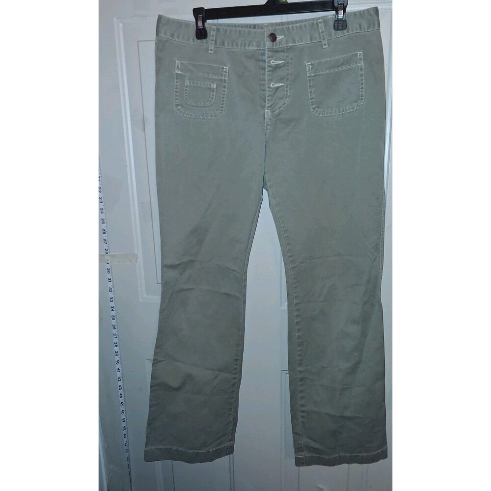 Vintage Old Navy 2002 Women's Size 12 Sage Green Flared Pants Exposed Button Fly